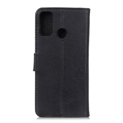 Black textured leather flip phone case with camera and speaker cutouts.