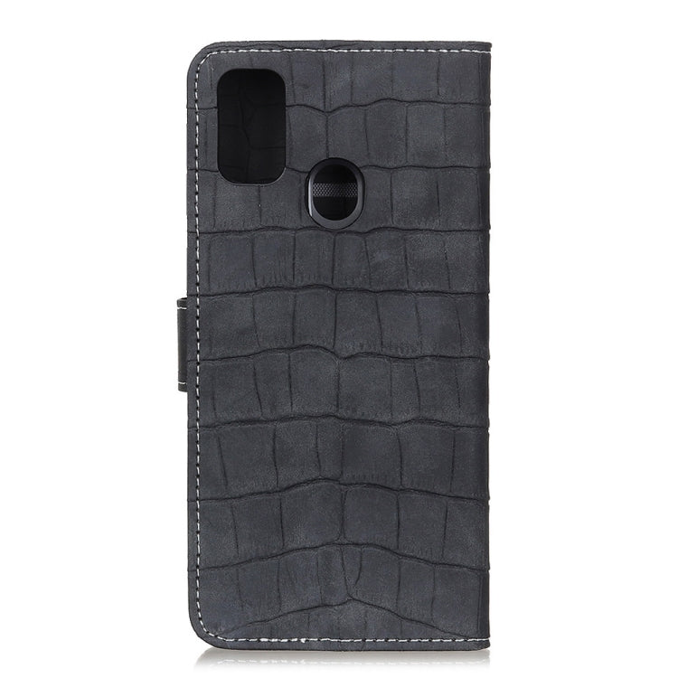 Crocodile-texture leather wallet phone case with camera cutout, black