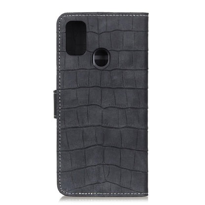 Crocodile-texture leather wallet phone case with camera cutout, black