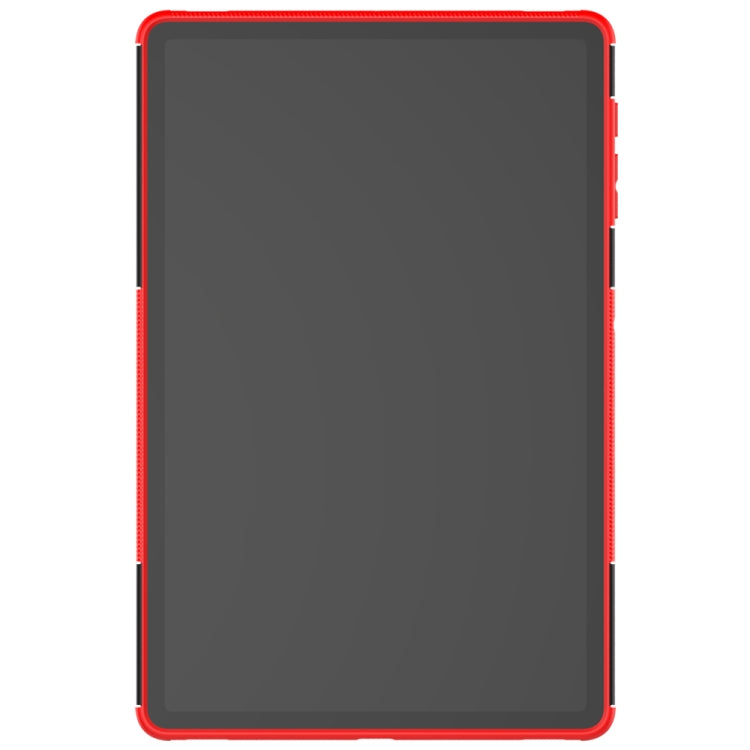 Dark gray tablet back cover with red border and protective corners