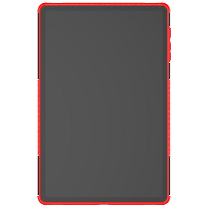 Dark gray tablet back cover with red border and protective corners