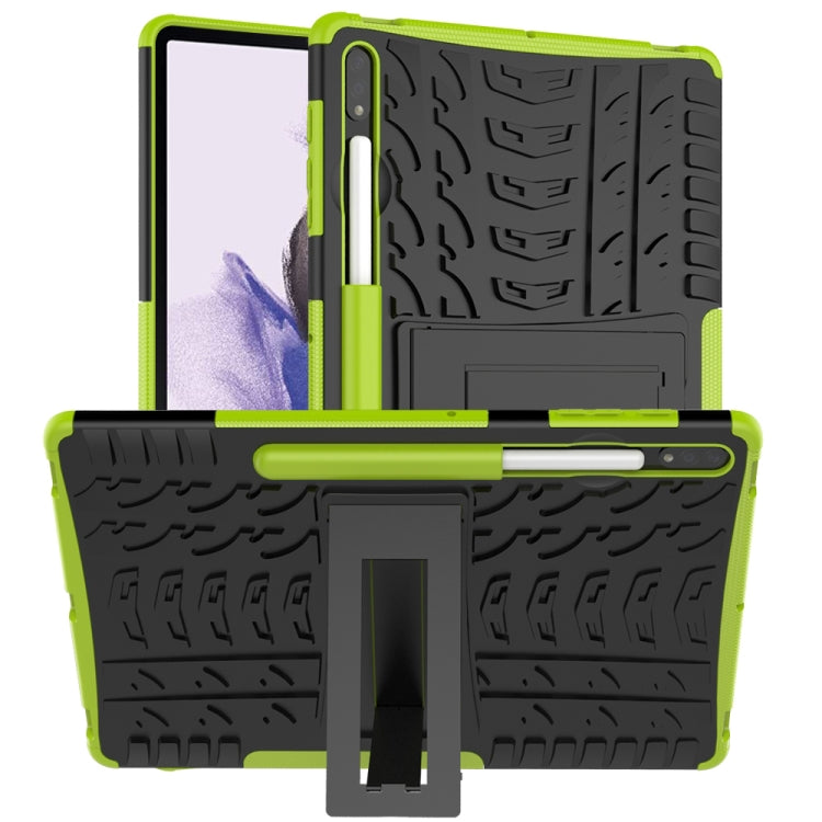 Green and black rugged tablet protective case with kickstand and textured grip