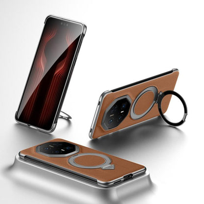 SULADA Top Grain Leather MagSafe Magnetic Holder Phone Case, For Huawei Pura 90 Pro Max 5G, For Huawei Pura 90 Pro 5G, For Huawei Mate 70 RS Ultimate