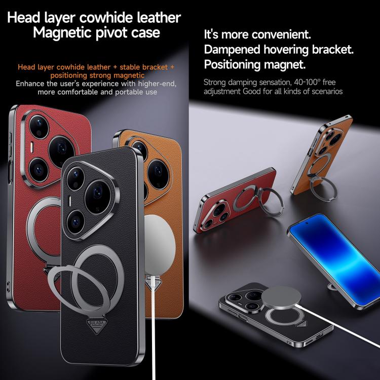 SULADA Top Grain Leather MagSafe Magnetic Holder Phone Case, For Huawei Pura 90 Pro Max 5G, For Huawei Pura 90 Pro 5G, For Huawei Mate 70 RS Ultimate
