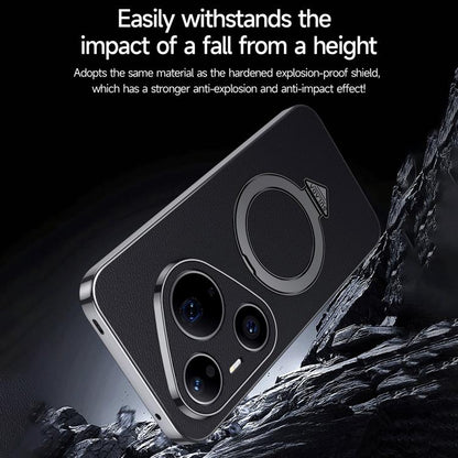 SULADA Top Grain Leather MagSafe Magnetic Holder Phone Case, For Huawei Pura 90 Pro Max 5G, For Huawei Pura 90 Pro 5G, For Huawei Mate 70 RS Ultimate
