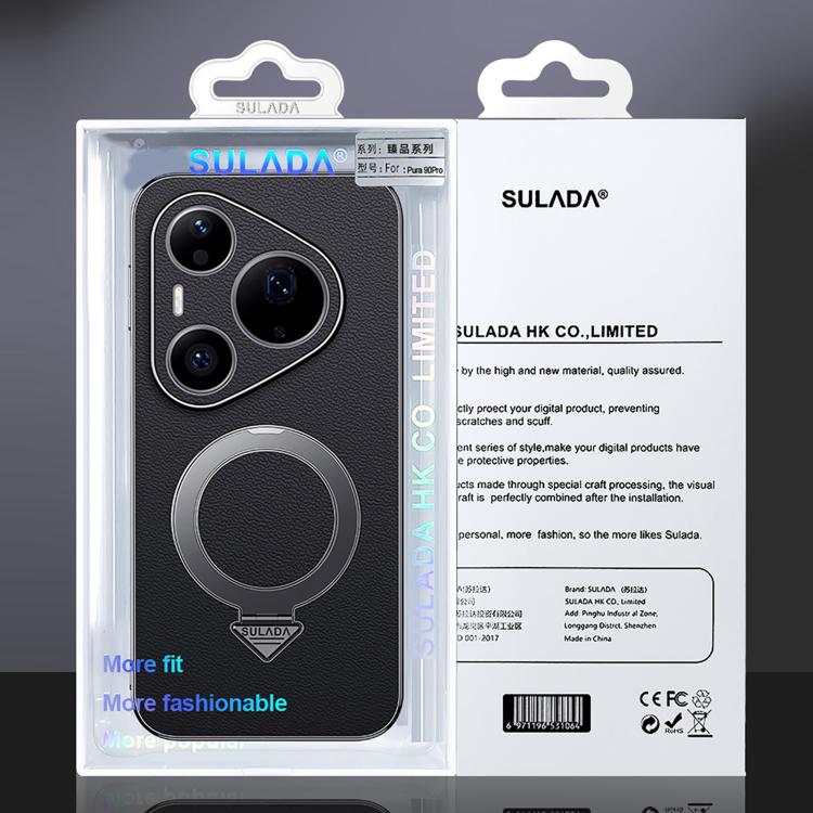 SULADA Top Grain Leather MagSafe Magnetic Holder Phone Case, For Huawei Pura 90 Pro Max 5G, For Huawei Pura 90 Pro 5G, For Huawei Mate 70 RS Ultimate