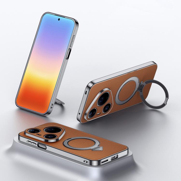 SULADA Top Grain Leather MagSafe Magnetic Holder Phone Case, For Huawei Pura 90 Pro Max 5G, For Huawei Pura 90 Pro 5G, For Huawei Mate 70 RS Ultimate