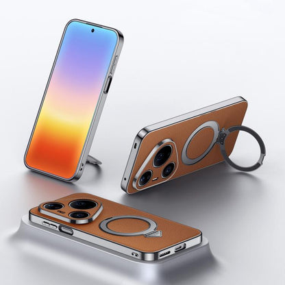 SULADA Top Grain Leather MagSafe Magnetic Holder Phone Case, For Huawei Pura 90 Pro Max 5G, For Huawei Pura 90 Pro 5G, For Huawei Mate 70 RS Ultimate