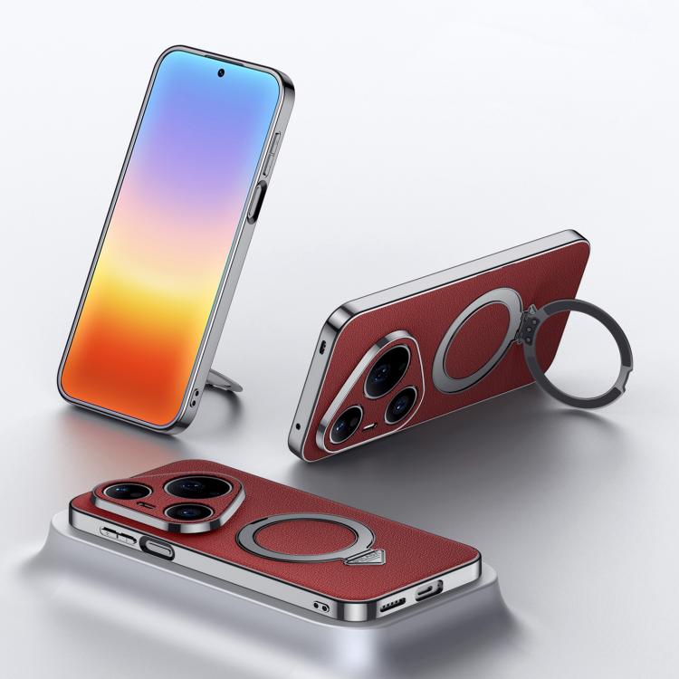 SULADA Top Grain Leather MagSafe Magnetic Holder Phone Case, For Huawei Pura 90 Pro Max 5G, For Huawei Pura 90 Pro 5G, For Huawei Mate 70 RS Ultimate