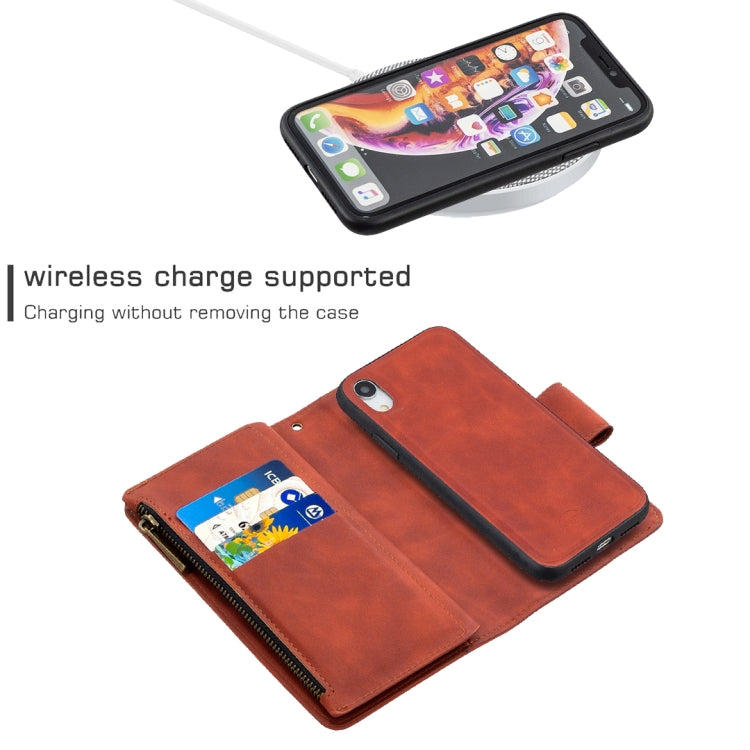 Rust-brown PU leather phone wallet case with card slots and zipper wallet, flip cover