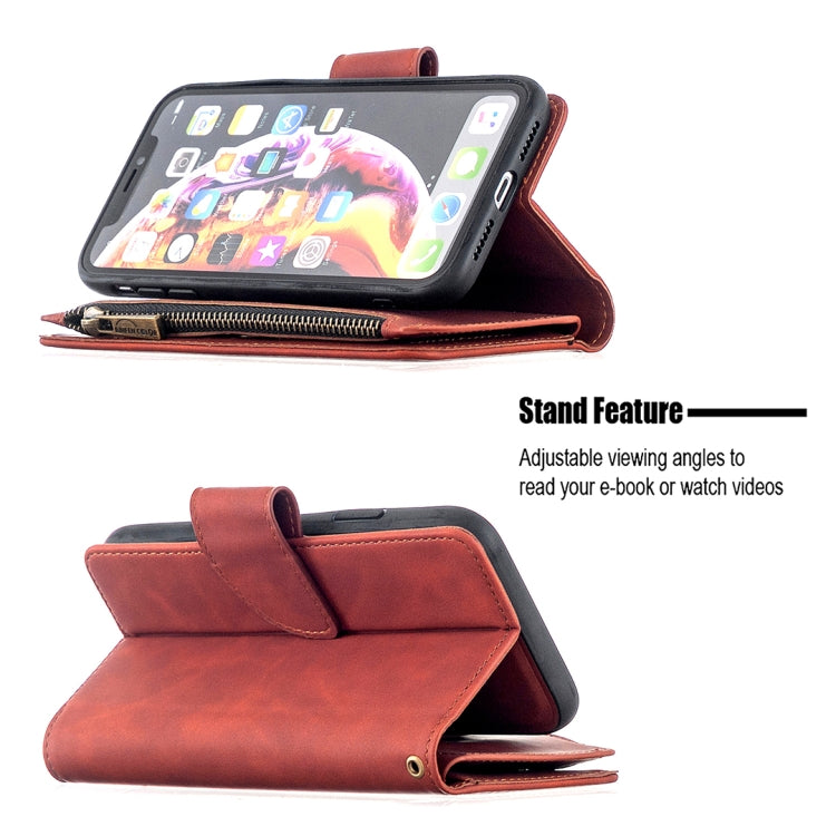 Rust-brown PU leather wallet phone case with viewing stand, flip cover and card holder