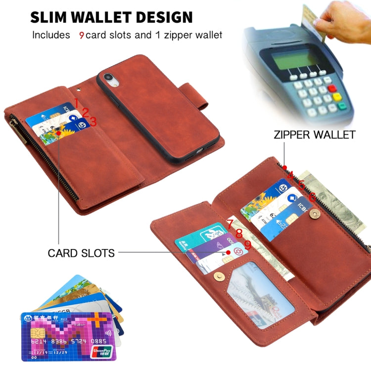Rust-brown PU leather phone wallet with card slots and zippered wallet compartment