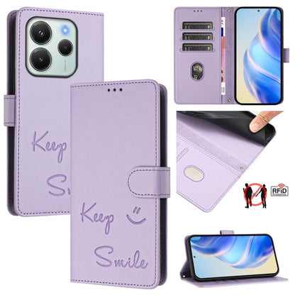 Smile Embossing RFID Leather Phone Case, For Redmi 15 5G Global / 15 4G SEA 169.5mm, For Xiaomi 15T Pro 5G, For Xiaomi 15T 5G, For Redmi Note 14 4G 164.84mm EU Version
