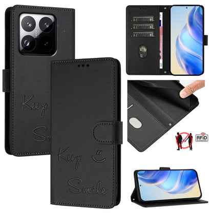 Smile Embossing RFID Leather Phone Case, For Redmi 15 5G Global / 15 4G SEA 169.5mm, For Xiaomi 15T Pro 5G, For Xiaomi 15T 5G, For Redmi Note 14 4G 164.84mm EU Version