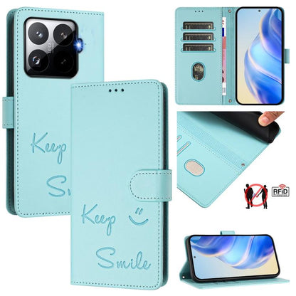 Smile Embossing RFID Leather Phone Case, For Redmi 15 5G Global / 15 4G SEA 169.5mm, For Xiaomi 15T Pro 5G, For Xiaomi 15T 5G, For Redmi Note 14 4G 164.84mm EU Version