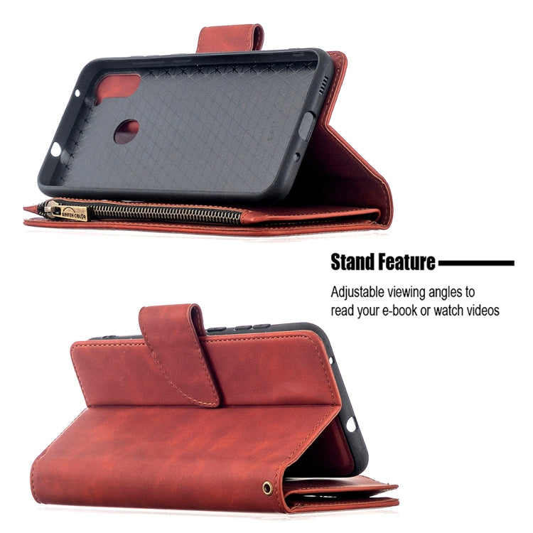 Brown PU leather flip phone wallet case with adjustable stand feature and card slots