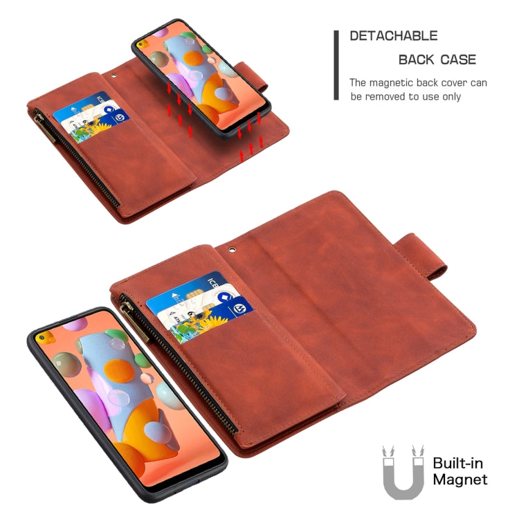 Brown PU leather detachable flip phone wallet case with card slots and built-in magnet