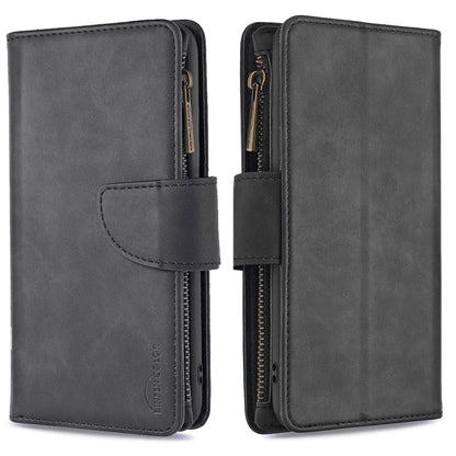 Black PU leather magnetic zipper flip phone wallet case with card slots and holder