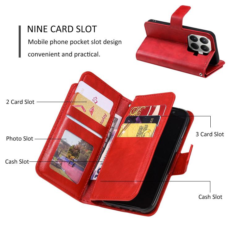 Tri-Fold 9-Card Wallets Leather Phone Case, For Xiaomi 15T Pro 5G, For Xiaomi 15T 5G, For Xiaomi 14T Pro, For Xiaomi 14T