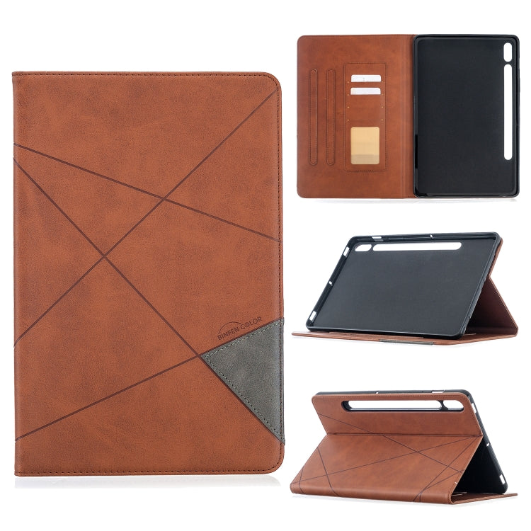 Magnetic leather tablet case with diamond pattern, brown cover and gray corner patch