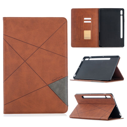 Magnetic leather tablet case with diamond pattern, brown cover and gray corner patch