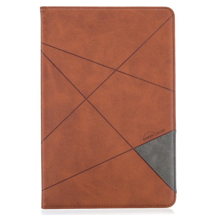 Brown leather tablet case with rhombus diamond texture and gray corner accent
