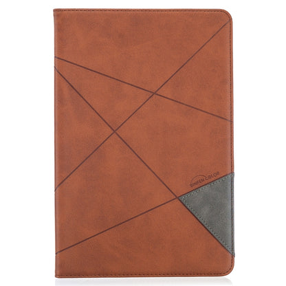 Brown leather tablet case with rhombus diamond texture and gray corner accent