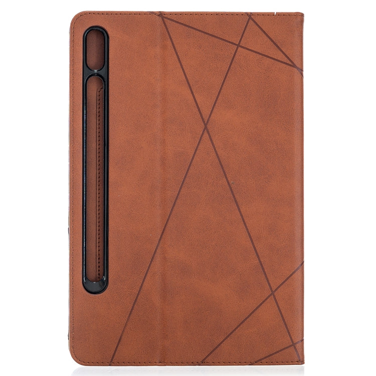 Brown leather flip tablet case with diamond lines and side opening for buttons