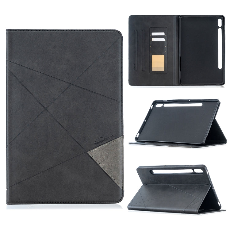 Magnetic leather tablet case with diamond pattern, dark cover and gray corner patch
