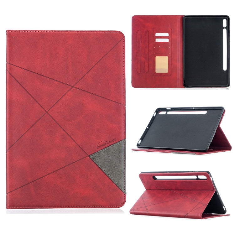 Red leather tablet case with diamond crosshatch pattern, magnetic flip cover, card slots