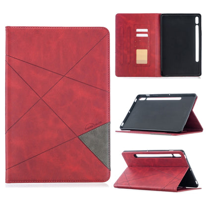 Red leather tablet case with diamond crosshatch pattern, magnetic flip cover, card slots