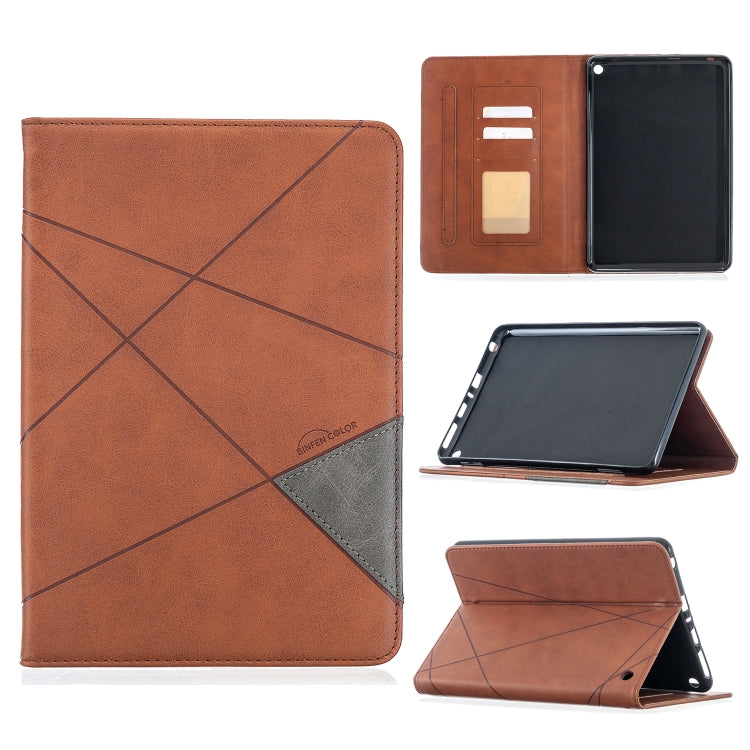 Brown magnetic leather tablet case with card slots and diamond texture, multi-view