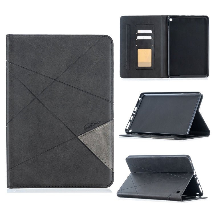 Dark grey leather tablet case with diamond crosshatch texture, magnetic flip cover, card slots