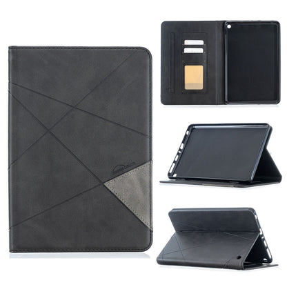 Dark grey leather tablet case with diamond crosshatch texture, magnetic flip cover, card slots