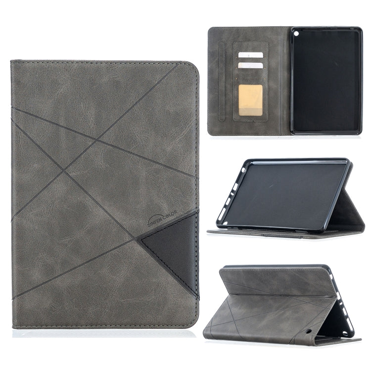 Grey leather tablet case with diamond crosshatch texture, magnetic flip cover, card slots