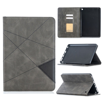 Grey leather tablet case with diamond crosshatch texture, magnetic flip cover, card slots