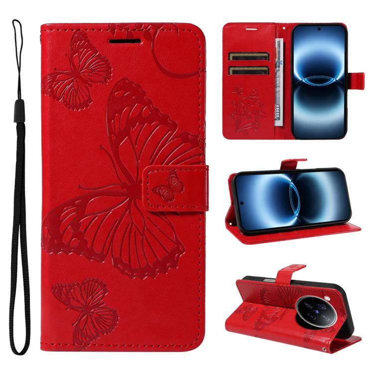 3D Butterfly Embossed Pattern Flip Leather Phone Case, For vivo X500, For vivo iQOO Neo11 Ultra 5G, For vivo iQOO Z11s/V80 Lite 5G, For vivo X500 Pro 5G, For vivo X500 Pro Max 5G, For vivo X300 Pro, For vivo X300, For vivo Y39 5G Global                ...