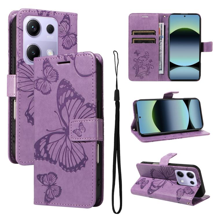 3D Butterfly Embossed Pattern Flip Leather Phone Case, For Redmi Note 17 5G/4G Global 169.7mm, For Redmi Note 17 Pro+ 5G Global 163.4mm, For Xiaomi Poco C95 Pro, For Redmi 17 5G / 4G Global 170mm, For Xiaomi Poco M7 4G 169mm                            ...