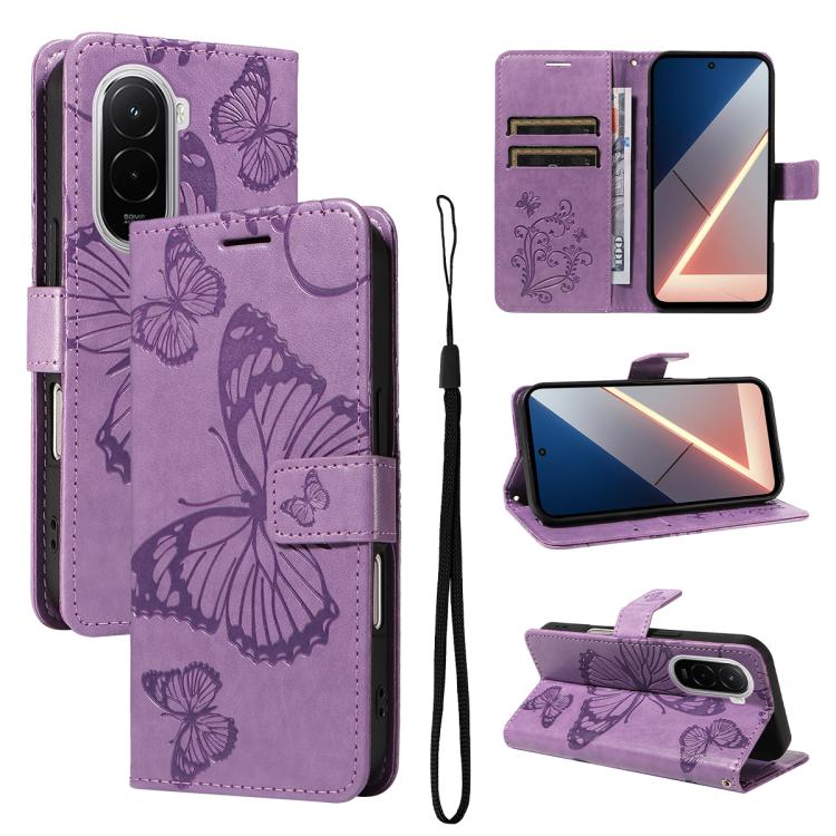 3D Butterfly Embossed Pattern Flip Leather Phone Case, For Redmi Note 17 5G/4G Global 169.7mm, For Redmi Note 17 Pro+ 5G Global 163.4mm, For Xiaomi Poco C95 Pro, For Redmi 17 5G / 4G Global 170mm, For Xiaomi Poco M7 4G 169mm                            ...