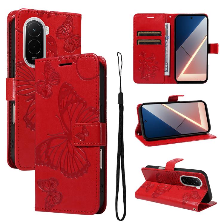 3D Butterfly Embossed Pattern Flip Leather Phone Case, For Redmi Note 17 5G/4G Global 169.7mm, For Redmi Note 17 Pro+ 5G Global 163.4mm, For Xiaomi Poco C95 Pro, For Redmi 17 5G / 4G Global 170mm, For Xiaomi Poco M7 4G 169mm                            ...