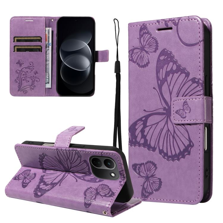 3D Butterfly Embossed Pattern Flip Leather Phone Case, For Redmi Note 17 5G/4G Global 169.7mm, For Redmi Note 17 Pro+ 5G Global 163.4mm, For Xiaomi Poco C95 Pro, For Redmi 17 5G / 4G Global 170mm, For Xiaomi Poco M7 4G 169mm                            ...