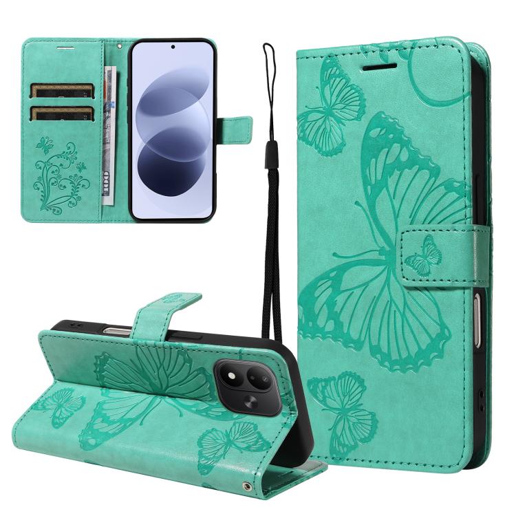 3D Butterfly Embossed Pattern Flip Leather Phone Case, For Redmi Note 17 5G/4G Global 169.7mm, For Redmi Note 17 Pro+ 5G Global 163.4mm, For Xiaomi Poco C95 Pro, For Redmi 17 5G / 4G Global 170mm, For Xiaomi Poco M7 4G 169mm                            ...