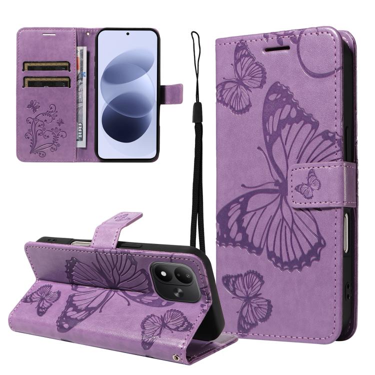 3D Butterfly Embossed Pattern Flip Leather Phone Case, For Redmi Note 17 5G/4G Global 169.7mm, For Redmi Note 17 Pro+ 5G Global 163.4mm, For Xiaomi Poco C95 Pro, For Redmi 17 5G / 4G Global 170mm, For Xiaomi Poco M7 4G 169mm                            ...