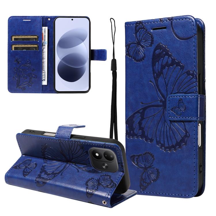 3D Butterfly Embossed Pattern Flip Leather Phone Case, For Redmi Note 17 5G/4G Global 169.7mm, For Redmi Note 17 Pro+ 5G Global 163.4mm, For Xiaomi Poco C95 Pro, For Redmi 17 5G / 4G Global 170mm, For Xiaomi Poco M7 4G 169mm                            ...