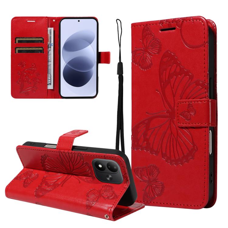 3D Butterfly Embossed Pattern Flip Leather Phone Case, For Redmi Note 17 5G/4G Global 169.7mm, For Redmi Note 17 Pro+ 5G Global 163.4mm, For Xiaomi Poco C95 Pro, For Redmi 17 5G / 4G Global 170mm, For Xiaomi Poco M7 4G 169mm                            ...