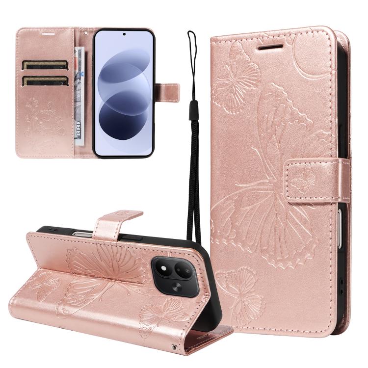 3D Butterfly Embossed Pattern Flip Leather Phone Case, For Redmi Note 17 5G/4G Global 169.7mm, For Redmi Note 17 Pro+ 5G Global 163.4mm, For Xiaomi Poco C95 Pro, For Redmi 17 5G / 4G Global 170mm, For Xiaomi Poco M7 4G 169mm                            ...