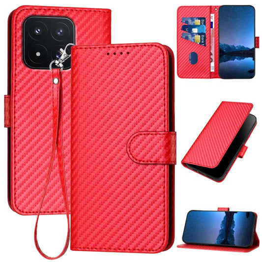 Red carbon-fiber leather phone case with buckle strap and wrist lanyard