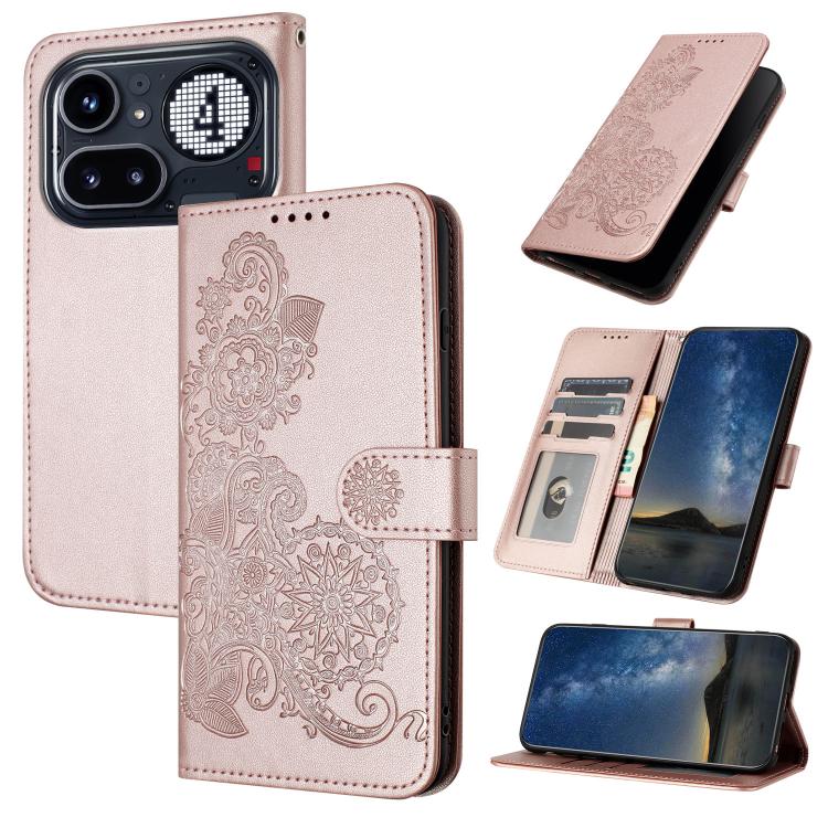 Datura Flower Embossed Flip Leather Phone Case, For Nothing Phone 4a Pro, For Nothing Phone 4a, For Nothing Phone 3a, For Nothing Phone 3a Pro, For Nothing Phone 2a