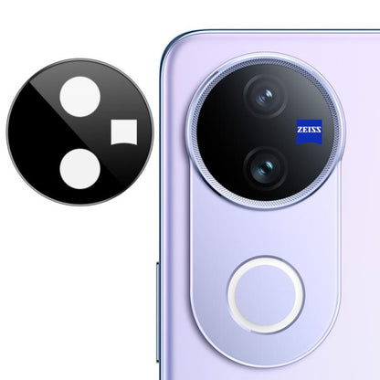 Integrated glass lens film with camera cutouts, applied to a purple phone camera module