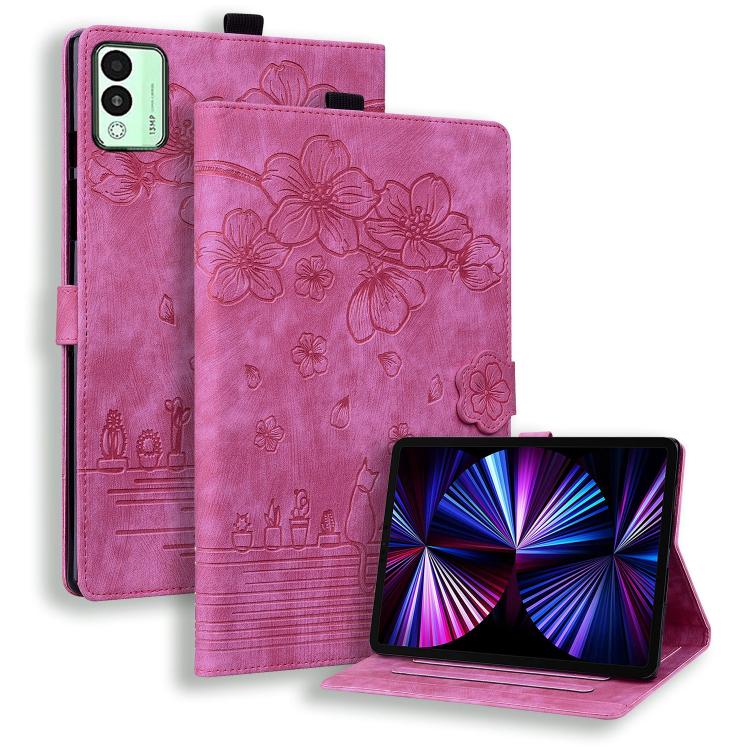 Cartoon Sakura Cat Embossed Leather Tablet Case, For Tecno MegaPad Pro 12, For Tecno MegaPad 11